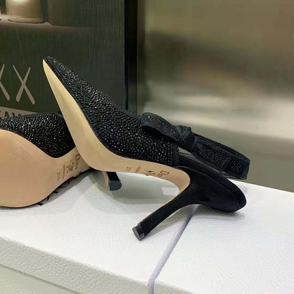 Dior Women J’Adior Slingback Pump Black Cotton Embroidered with Strass - image 8