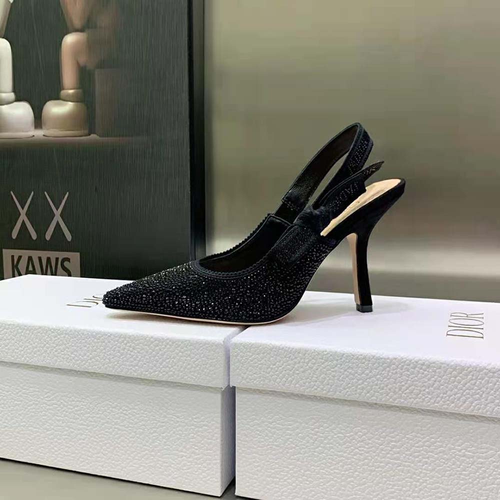 Dior Women J’Adior Slingback Pump Black Cotton Embroidered with Strass - image 5