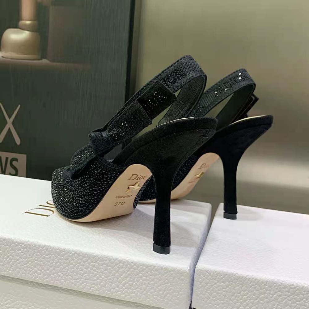 Dior Women J’Adior Slingback Pump Black Cotton Embroidered with Strass - image 6