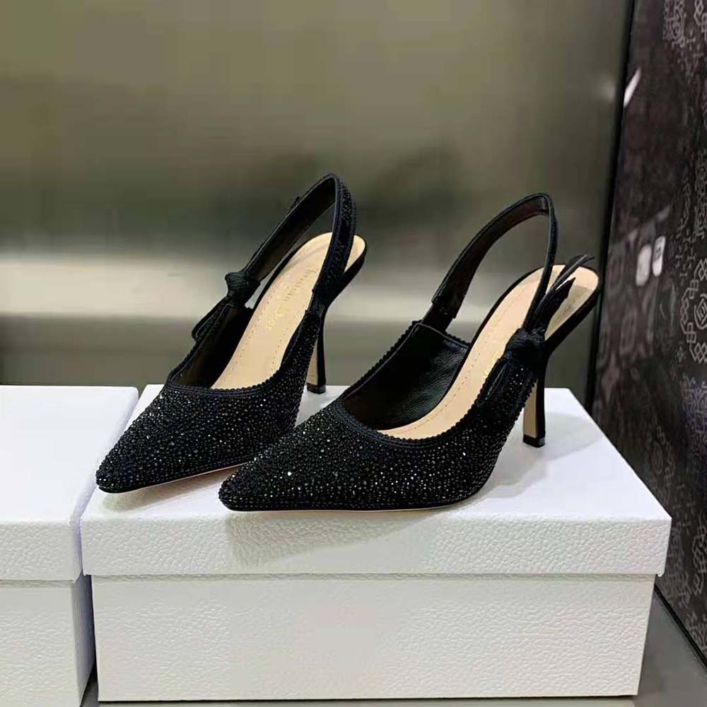 Dior Women J’Adior Slingback Pump Black Cotton Embroidered with Strass - image 4