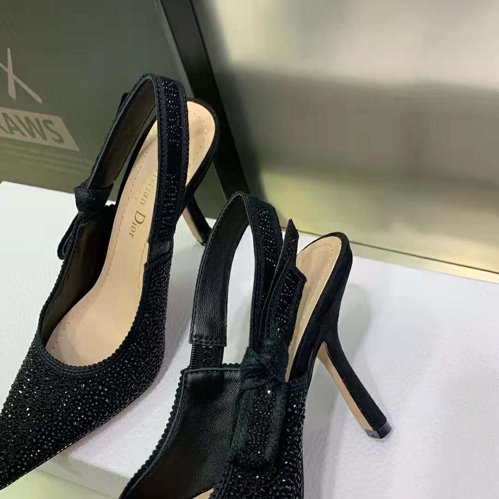 Dior Women J’Adior Slingback Pump Black Cotton Embroidered with Strass - image 7