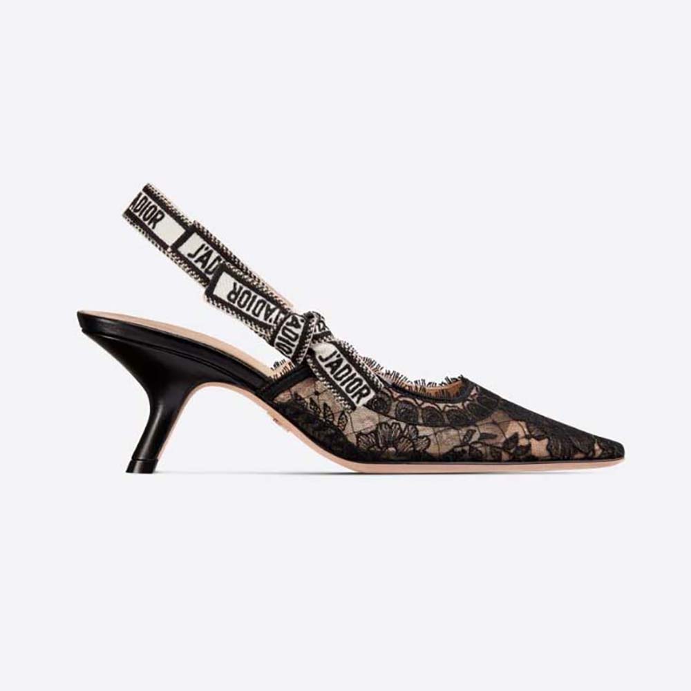 Side angle of Dior Women J’Adior Slingback Pump with rose embroidery