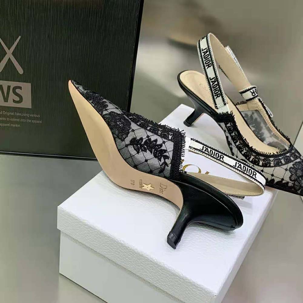 Dior Women J’Adior Slingback Pump Black Transparent Mesh Embroidered with Dior Roses Motif - image 10