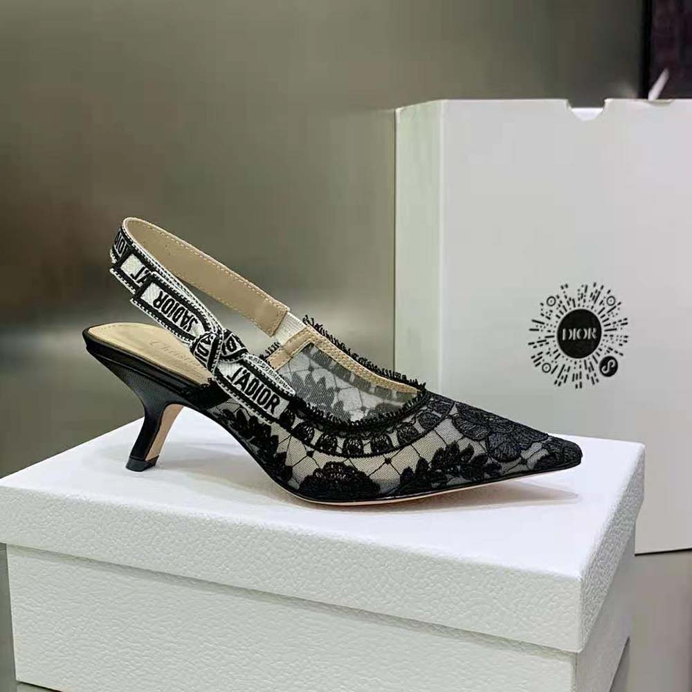 Dior Women J’Adior Slingback Pump Black Transparent Mesh Embroidered with Dior Roses Motif - image 5
