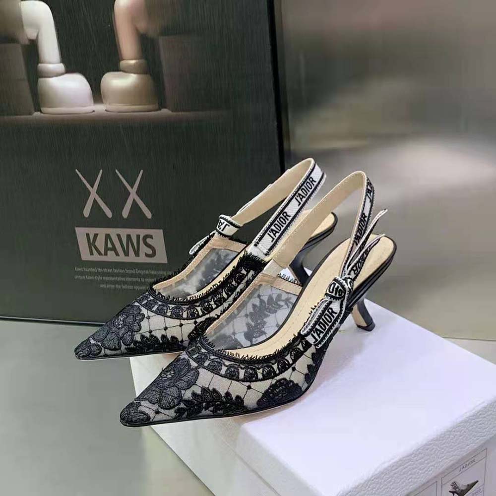 Dior Women J’Adior Slingback Pump Black Transparent Mesh Embroidered with Dior Roses Motif - image 4