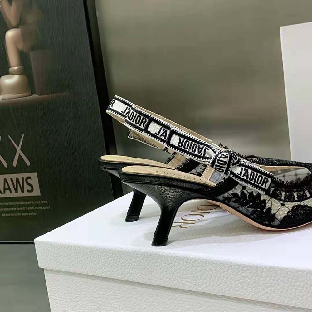 Dior Women J’Adior Slingback Pump Black Transparent Mesh Embroidered with Dior Roses Motif - image 9