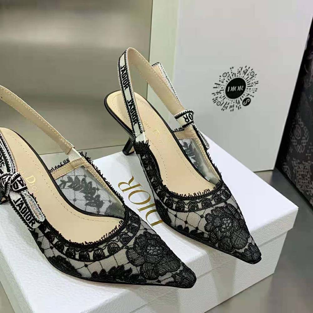 Dior Women J’Adior Slingback Pump Black Transparent Mesh Embroidered with Dior Roses Motif - image 7