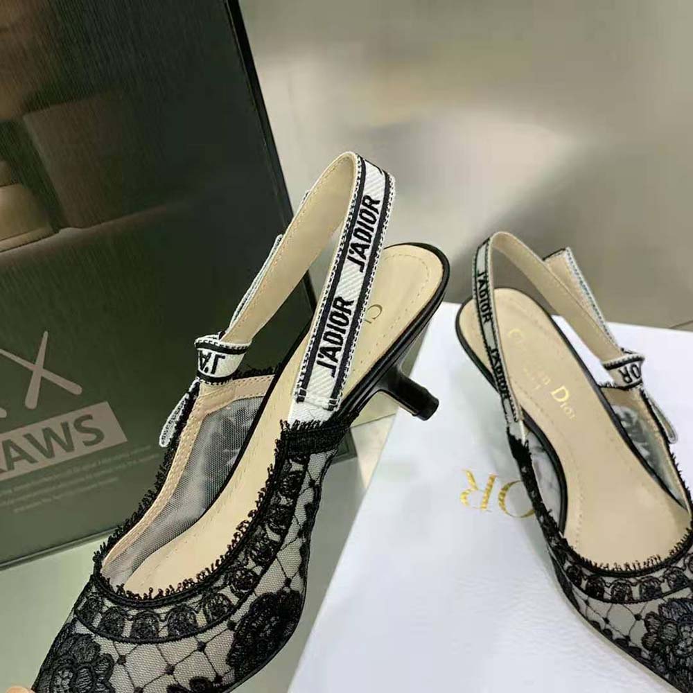 Dior Women J’Adior Slingback Pump Black Transparent Mesh Embroidered with Dior Roses Motif - image 8