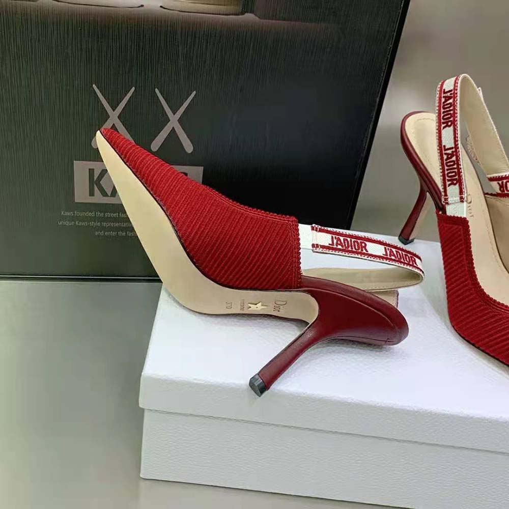 Dior Women J’Adior Slingback Pump Cherry Red Embroidered Cotton - image 10