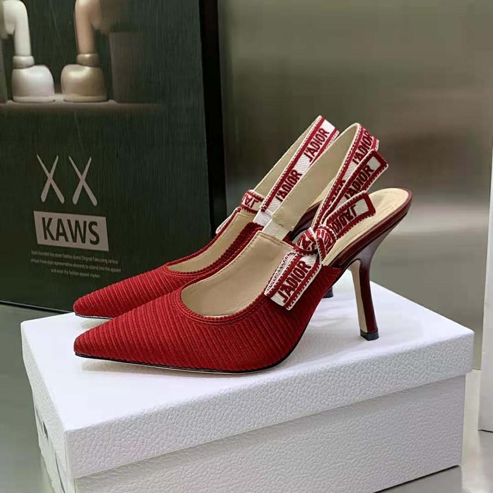 Dior Women J’Adior Slingback Pump Cherry Red Embroidered Cotton - image 5
