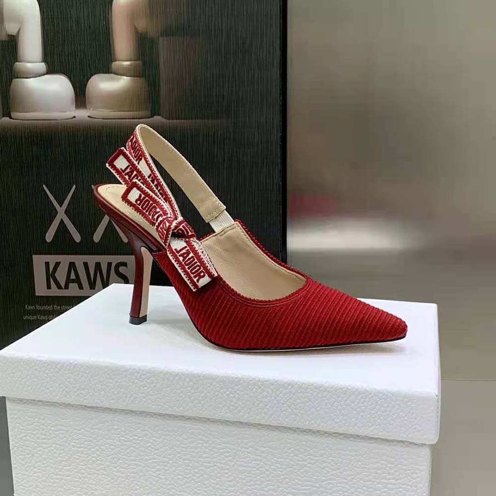Dior Women J’Adior Slingback Pump Cherry Red Embroidered Cotton - image 6