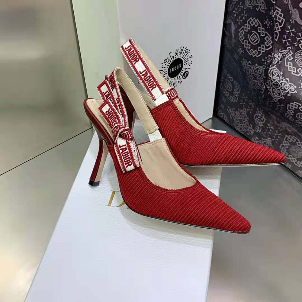 Dior Women J’Adior Slingback Pump Cherry Red Embroidered Cotton - image 4