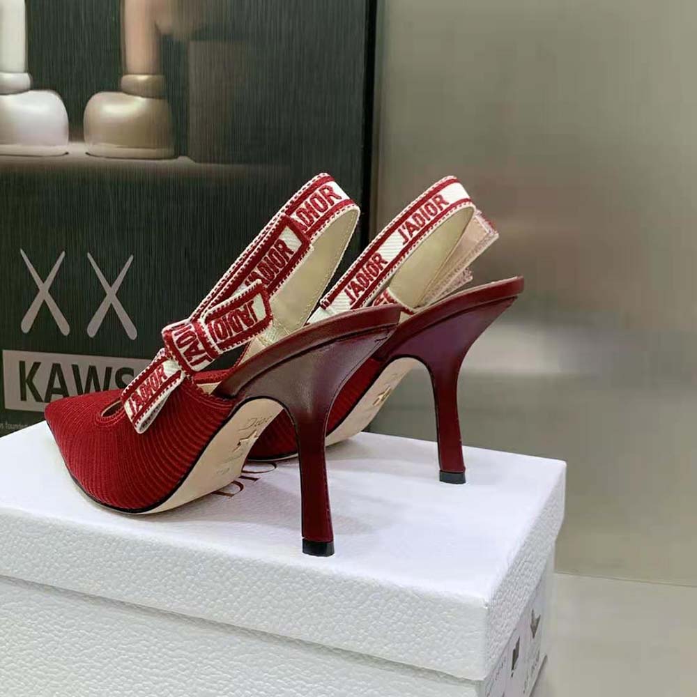 Dior Women J’Adior Slingback Pump Cherry Red Embroidered Cotton - image 9