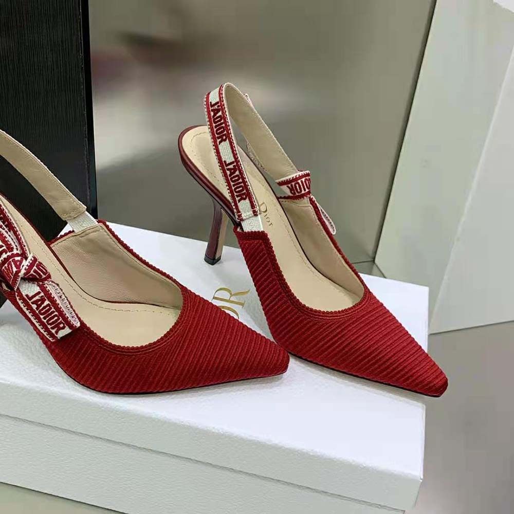 Dior Women J’Adior Slingback Pump Cherry Red Embroidered Cotton - image 8
