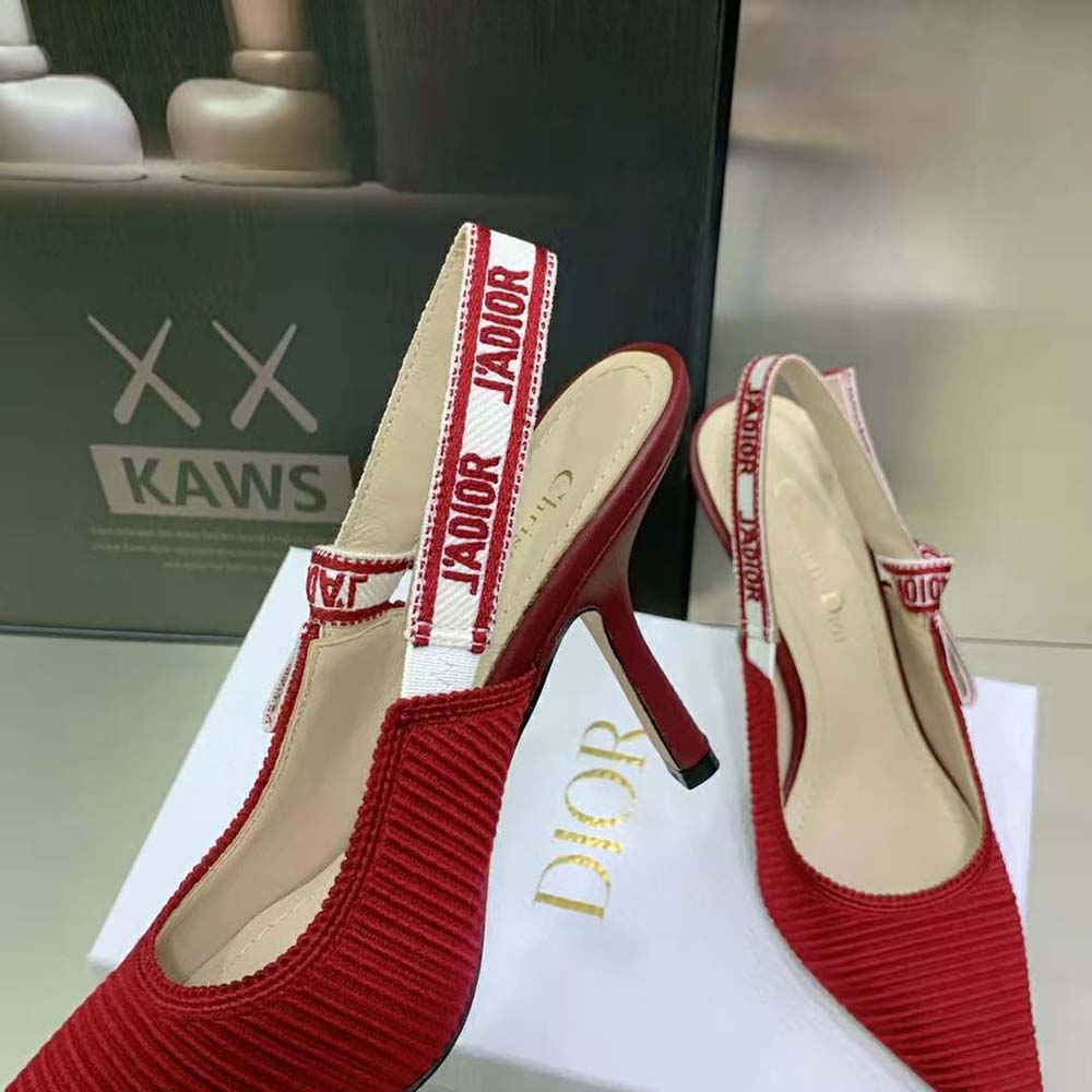Dior Women J’Adior Slingback Pump Cherry Red Embroidered Cotton - image 7