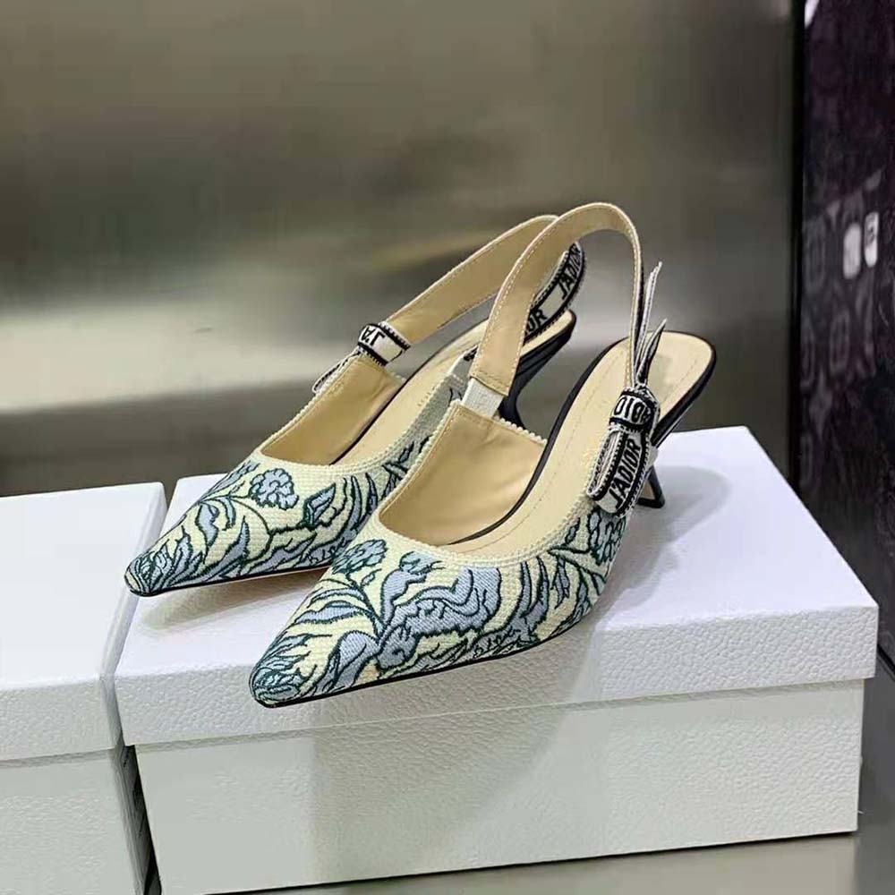 Dior Women J’Adior Slingback Pump Duck Blue Dior Brocart Embroidered Cotton - image 4