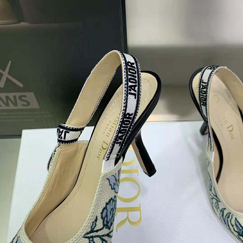 Dior Women J’Adior Slingback Pump Duck Blue Dior Brocart Embroidered Cotton with Gold-Tone Metallic Thread - image 7