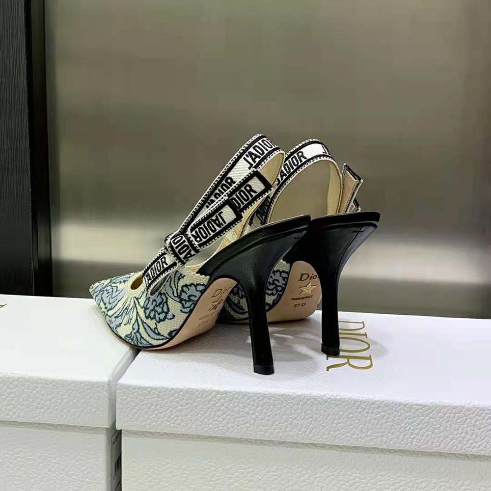 Dior Women J’Adior Slingback Pump Duck Blue Dior Brocart Embroidered Cotton with Gold-Tone Metallic Thread - image 6