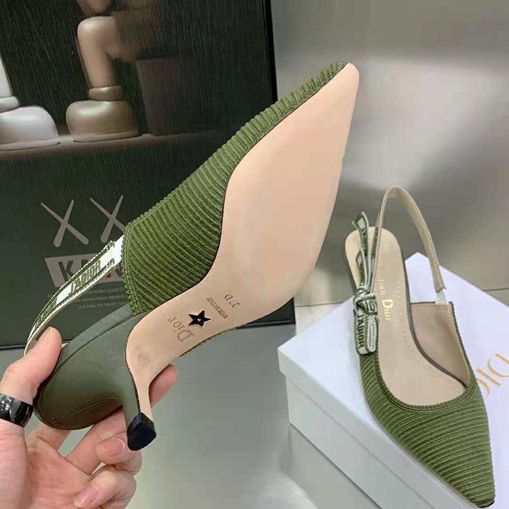 Dior Women J’Adior Slingback Pump Khaki Embroidered Cotton - image 10
