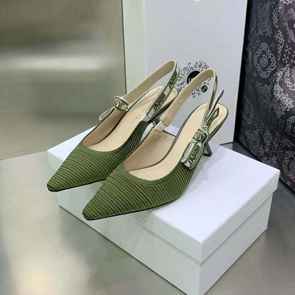 Dior Women J’Adior Slingback Pump Khaki Embroidered Cotton - image 4