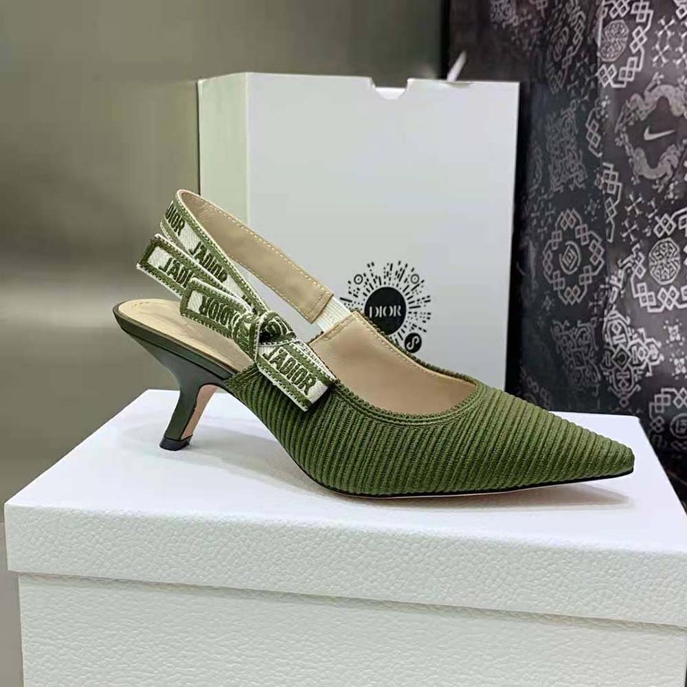 Dior Women J’Adior Slingback Pump Khaki Embroidered Cotton - image 5