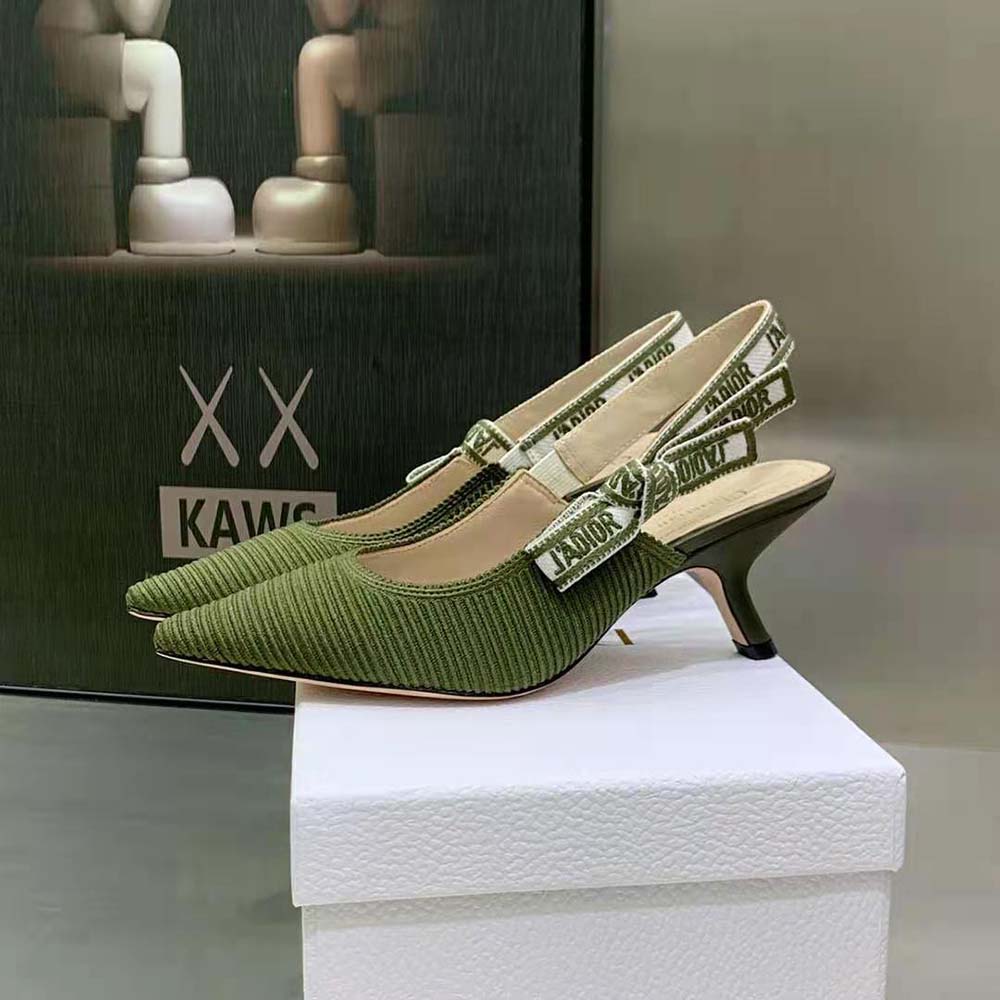 Dior Women J’Adior Slingback Pump Khaki Embroidered Cotton - image 6