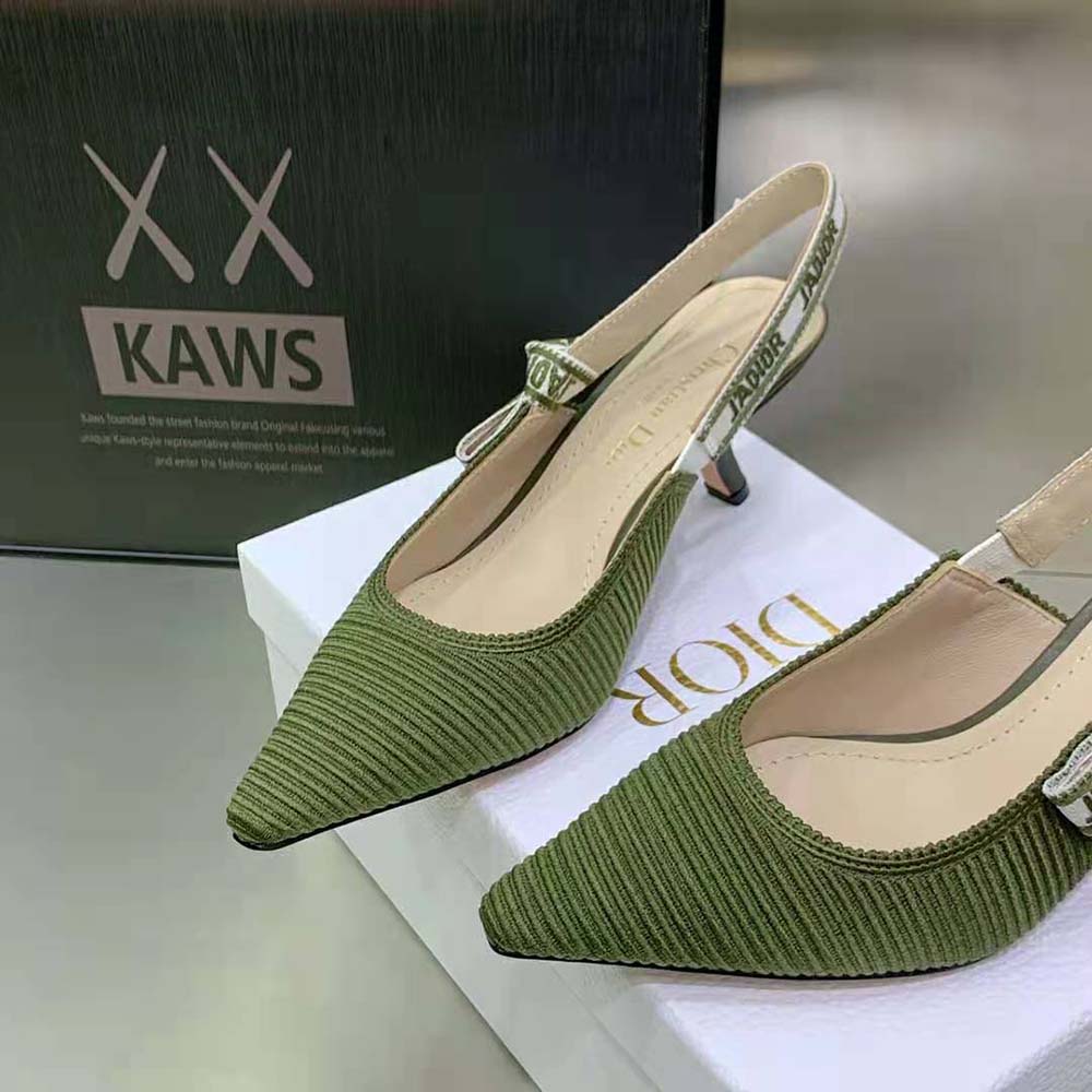 Dior Women J’Adior Slingback Pump Khaki Embroidered Cotton - image 7
