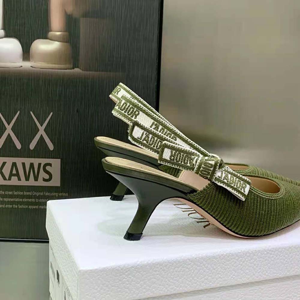 Dior Women J’Adior Slingback Pump Khaki Embroidered Cotton - image 9