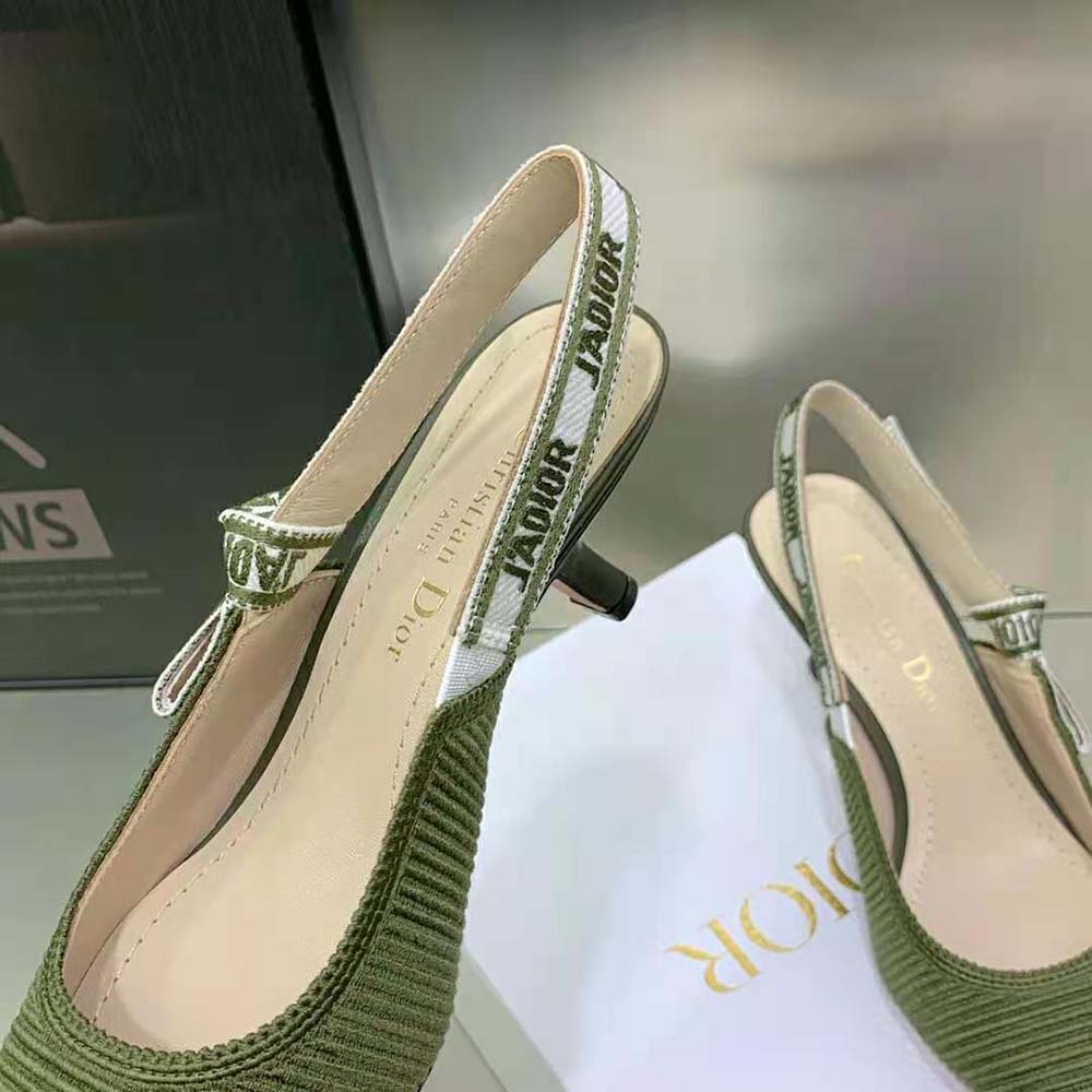 Dior Women J’Adior Slingback Pump Khaki Embroidered Cotton - image 8