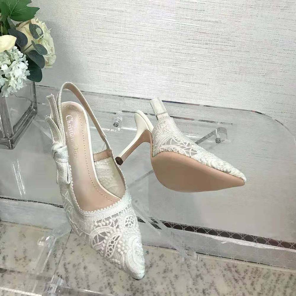 Dior Women J’Adior Slingback Pump White Macramé Embroidered Cotton - image 8