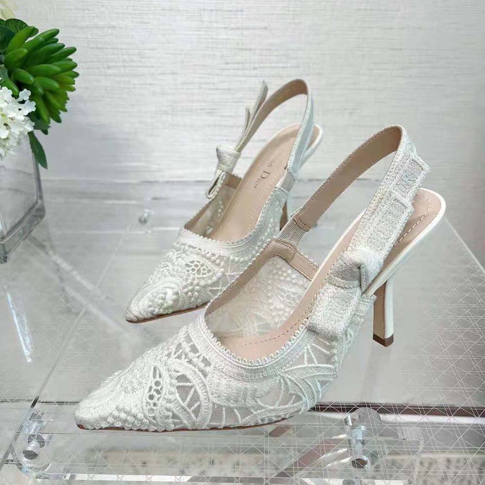 Dior Women J’Adior Slingback Pump White Macramé Embroidered Cotton - image 5