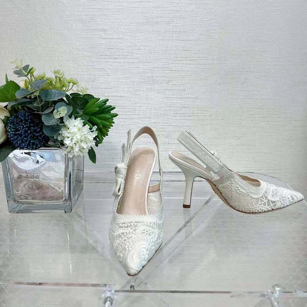 Dior Women J’Adior Slingback Pump White Macramé Embroidered Cotton - image 4