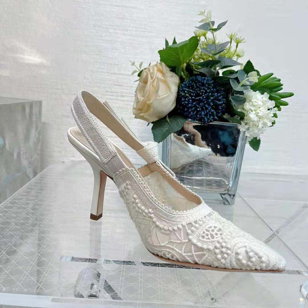 Dior Women J’Adior Slingback Pump White Macramé Embroidered Cotton - image 6