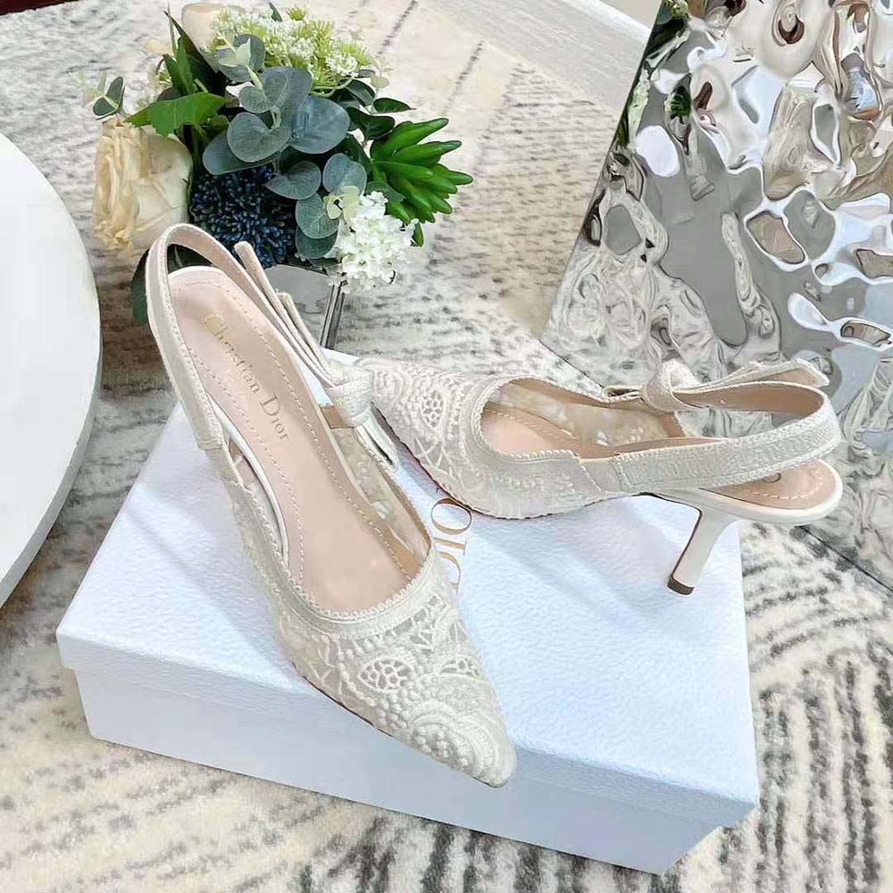 Dior Women J’Adior Slingback Pump White Macramé Embroidered Cotton - image 7