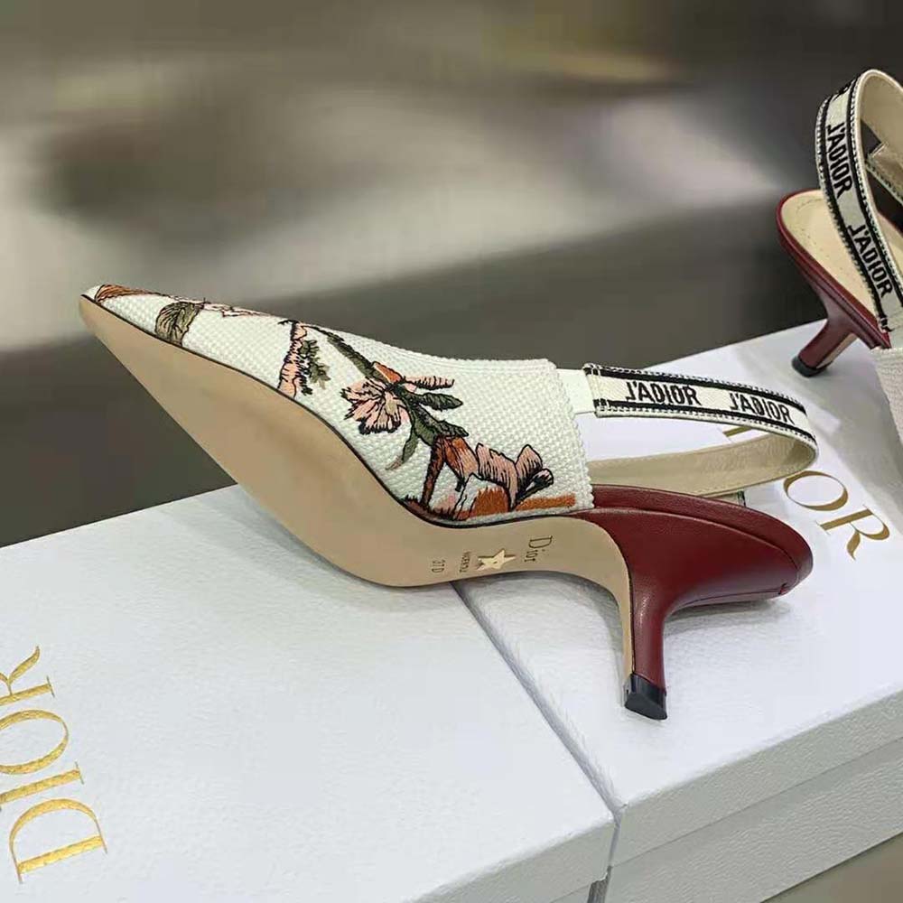 Dior Women J’Adior Slingback Pump White Multicolor Embroidered Cotton with Dior Jardin Botanique Motif - image 10