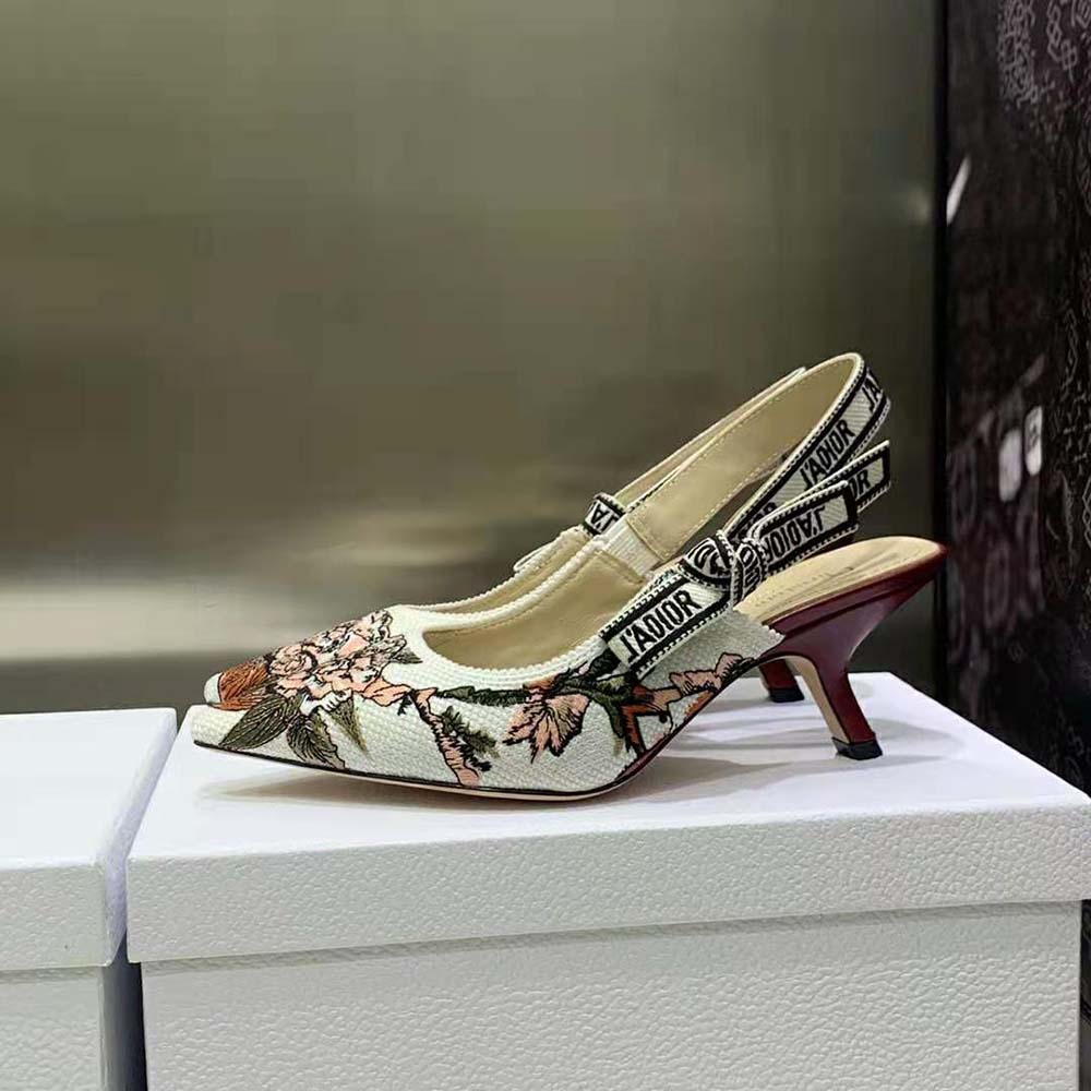 Dior Women J’Adior Slingback Pump White Multicolor Embroidered Cotton with Dior Jardin Botanique Motif - image 5