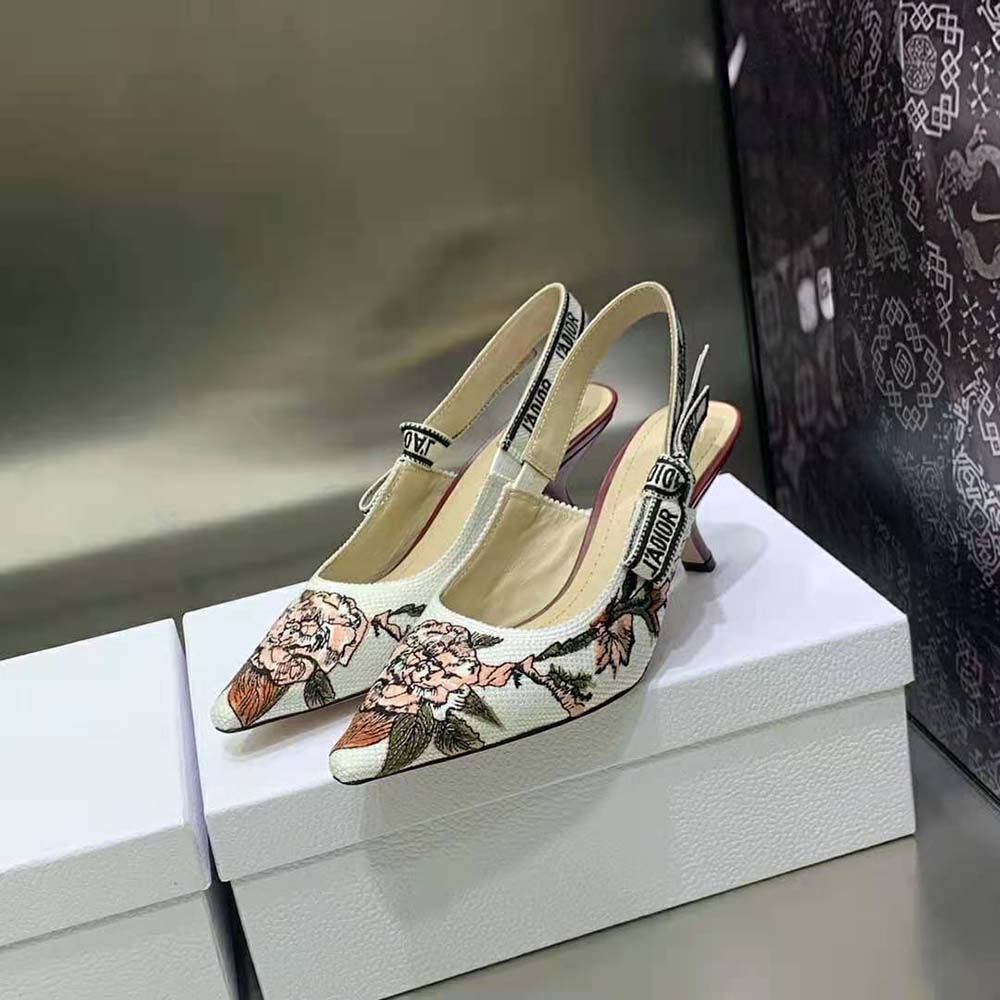 Dior Women J’Adior Slingback Pump White Multicolor Embroidered Cotton with Dior Jardin Botanique Motif - image 4