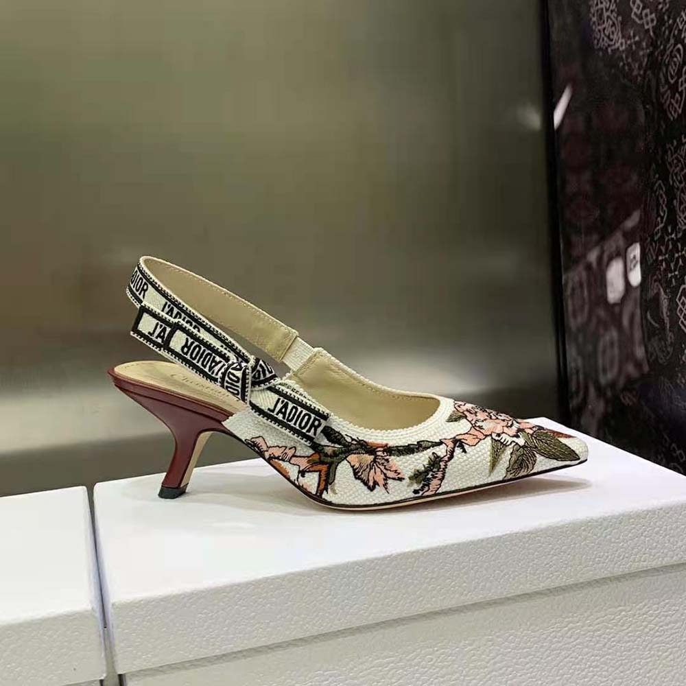 Dior Women J’Adior Slingback Pump White Multicolor Embroidered Cotton with Dior Jardin Botanique Motif - image 6