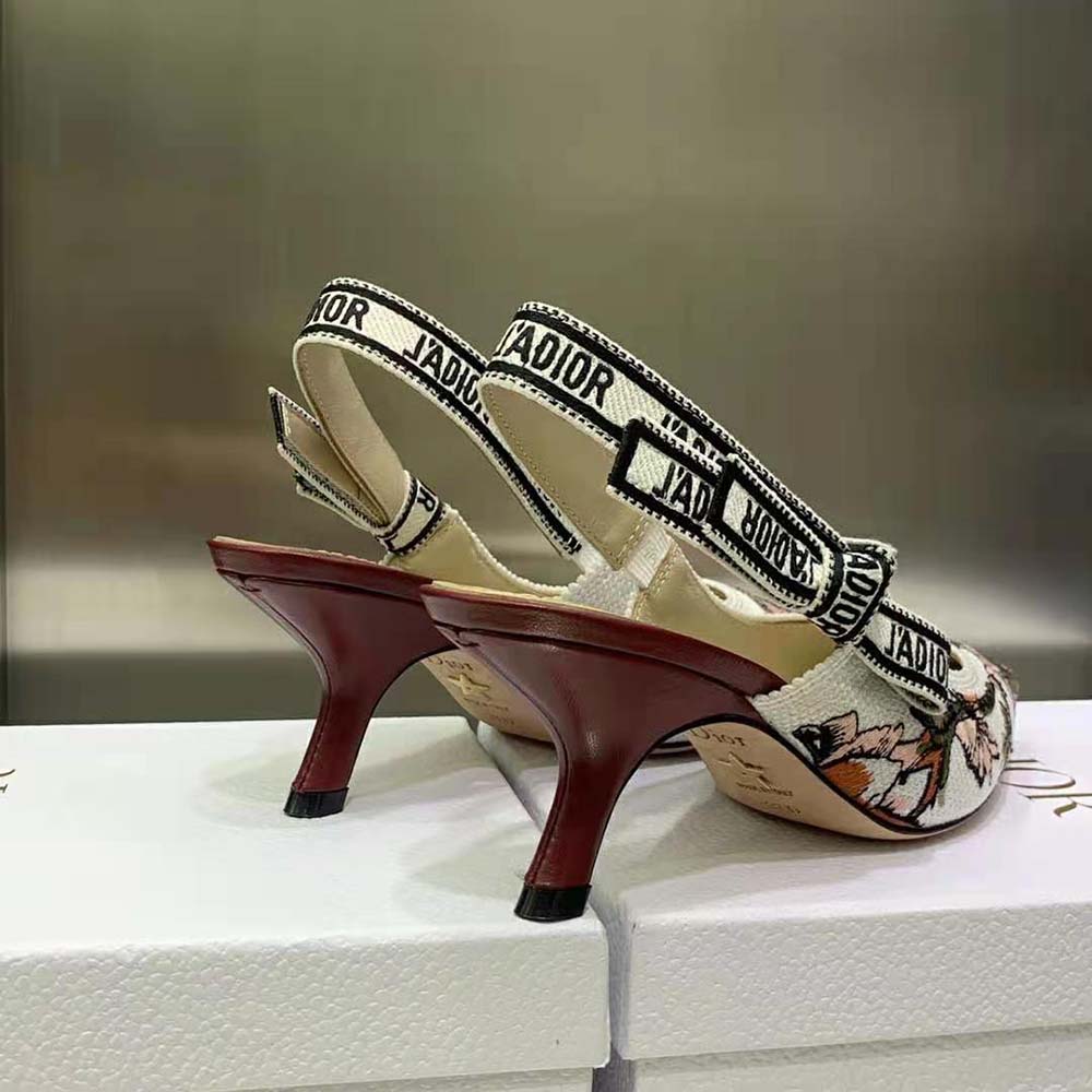 Dior Women J’Adior Slingback Pump White Multicolor Embroidered Cotton with Dior Jardin Botanique Motif - image 9