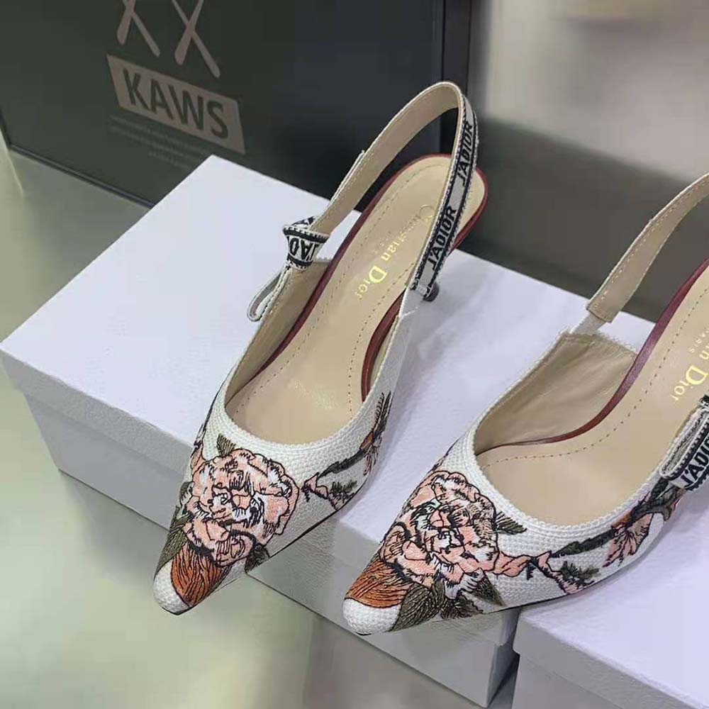 Dior Women J’Adior Slingback Pump White Multicolor Embroidered Cotton with Dior Jardin Botanique Motif - image 7