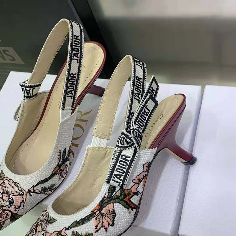Dior Women J’Adior Slingback Pump White Multicolor Embroidered Cotton with Dior Jardin Botanique Motif - image 8