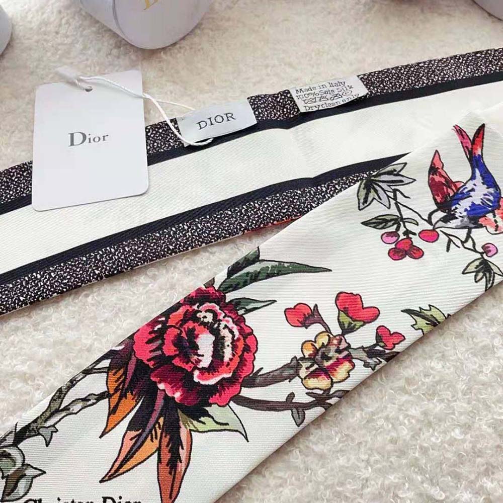 Dior Women Jardin Botanique Mitzah Scarf White Multicolor Silk Twill - image 8