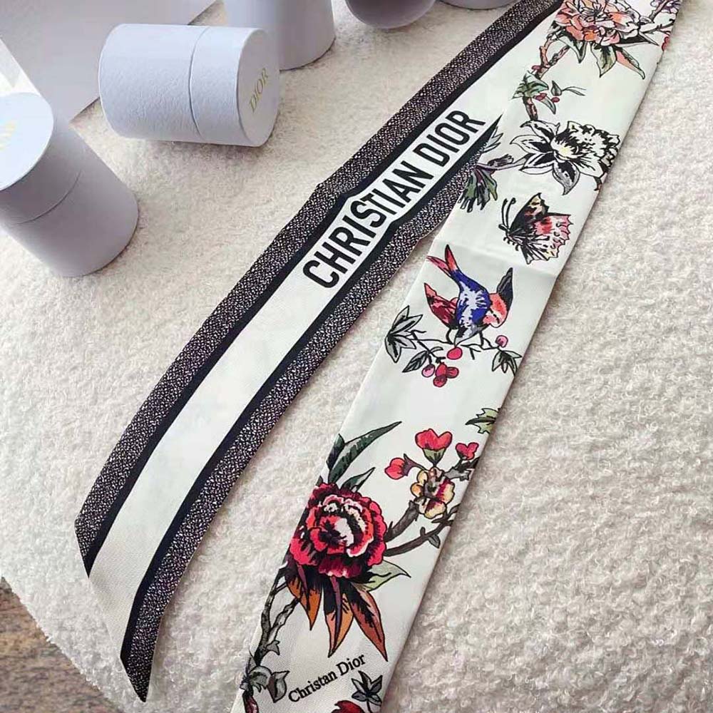 Dior Women Jardin Botanique Mitzah Scarf White Multicolor Silk Twill - image 7
