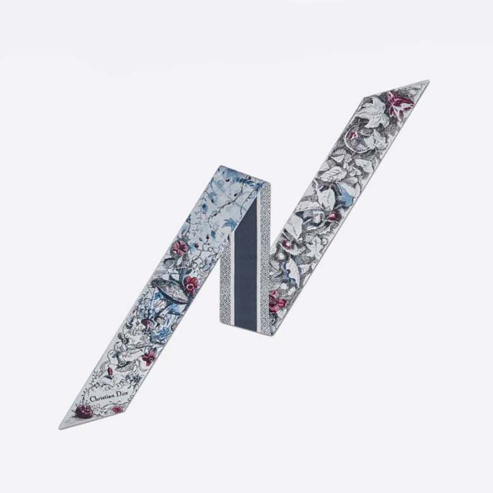Front view of Dior Women Jardin Magique Mitzah Scarf Blue Multicolor Silk Twill