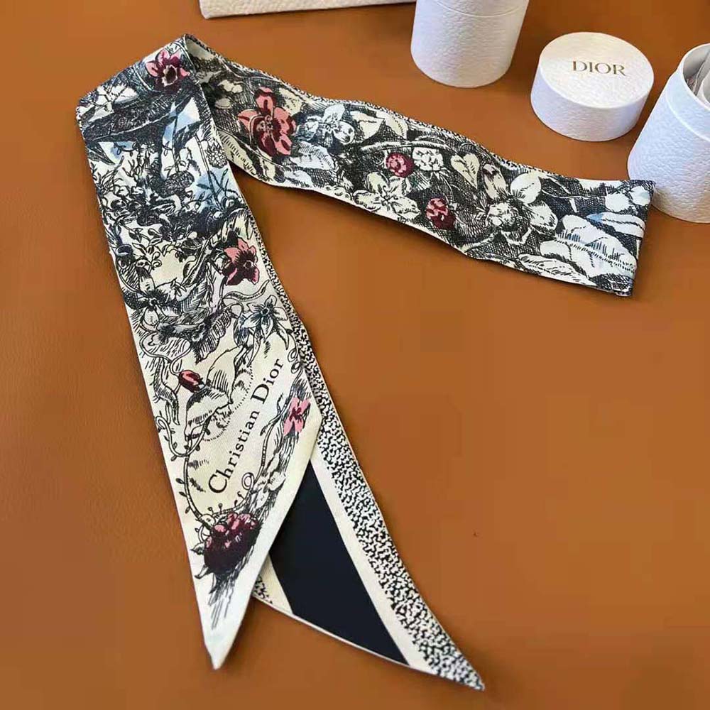Dior Women Jardin Magique Mitzah Scarf Blue Multicolor Silk Twill - image 4