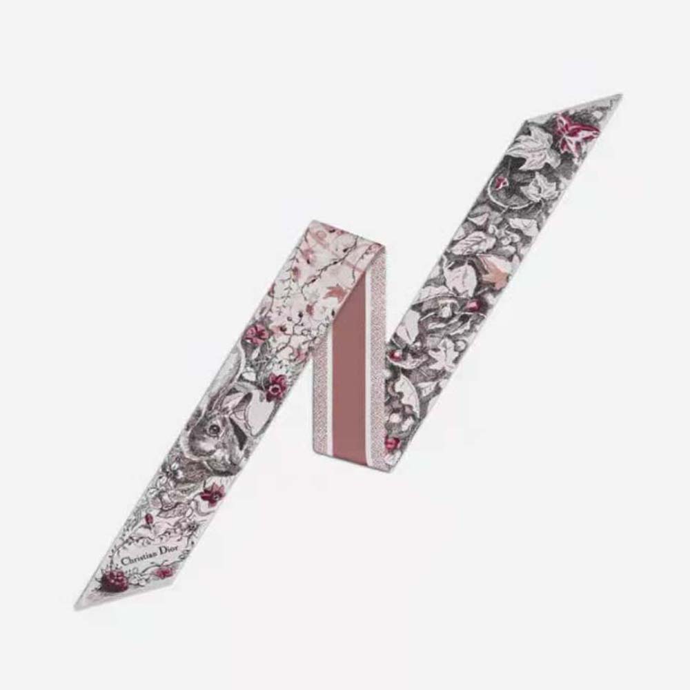 Front view of Dior Women Jardin Magique Mitzah Scarf Pink Multicolor Silk Twill