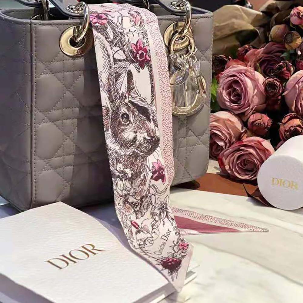 Dior Women Jardin Magique Mitzah Scarf styled as necktie on model