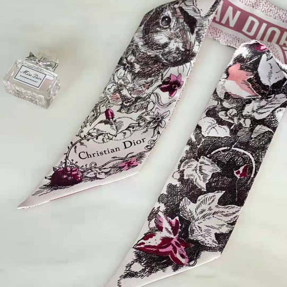 Dior Women Jardin Magique Mitzah Scarf Pink Multicolor Silk Twill - image 7