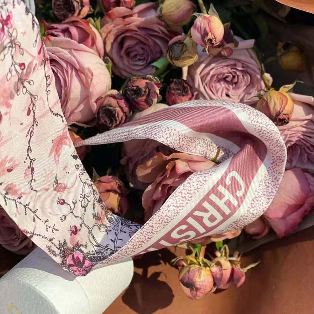 Dior Women Jardin Magique Mitzah Scarf Pink Multicolor Silk Twill - image 5