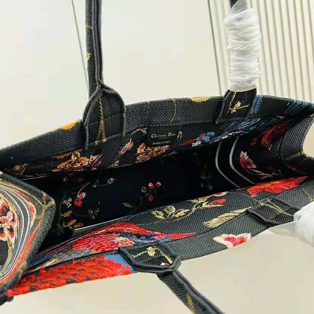 Dior Women Large Dior Book Tote Black Multicolor Dior Birds Embroidery - image 8